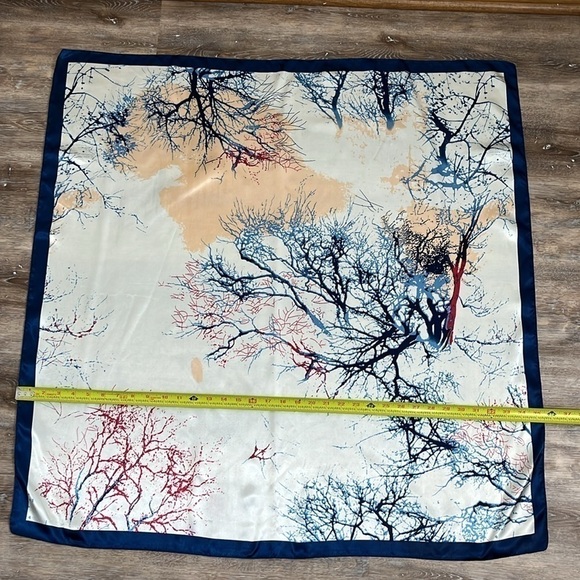 Corciova Abstract Womens Satin Scarf Trees Blue Pink Coral Cream Square - Picture 6 of 12